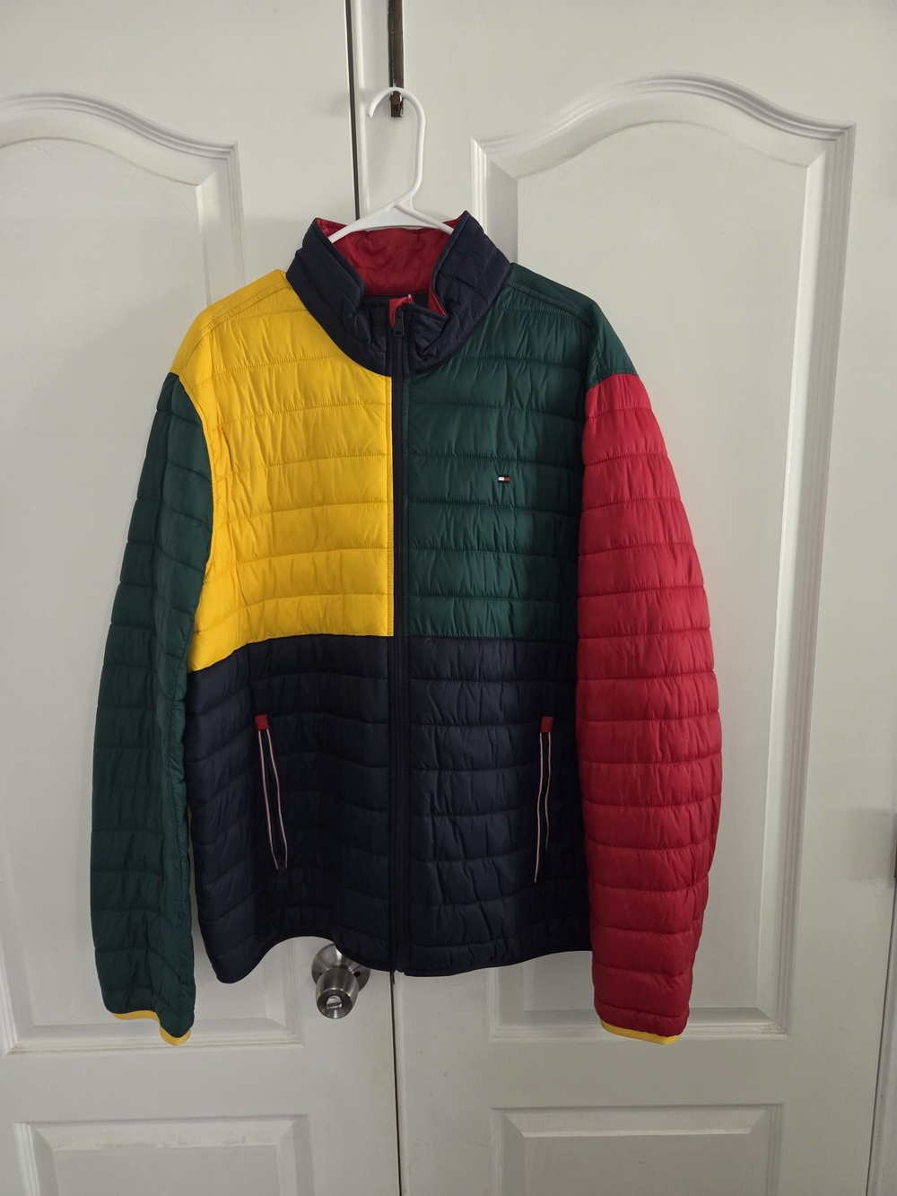 Tommy Hilfiger Men's Colorblock Quilted Puffer Jacket - Green/Yellow/Red/Navy